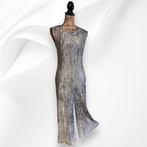 Snakeskin Print 60s Palazzo Pant Jumpsuit Wide Leg Neutral Gray Bohemian Mod